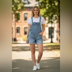 Old Navy Slouchy Workwear Cuffed Jean Short Overalls --3.5-inch inseam